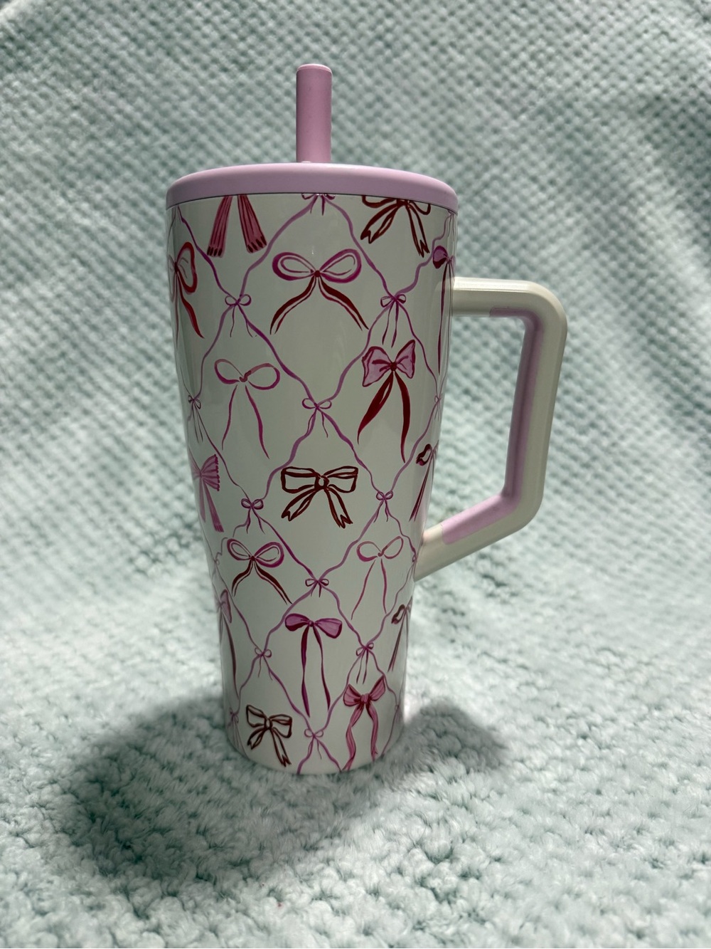 Brumate 30oz Pink Bow Pattern Travel Tumbler with Lid and Straw